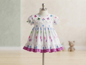 Vestido de niña con bordado a mano, lazo de carnaval con globos, estilo A-line, hasta la rodilla, manga corta, estampado pastel, dobladillo con volantes escalonados y bordado. - Product Image 1