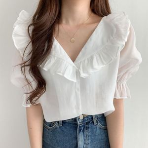 2021 kasual modis musim panas Puff lengan kemeja untuk wanita desain Atasan pakaian grafis berlipat wanita blus - Product Image 2