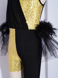 Justaucorps scintillant pour filles avec jupe en tulle, paillettes, plissé asymétrique en maille, une jambe, costume de danse pour récital et compétition, personnalisable - Product Image 5