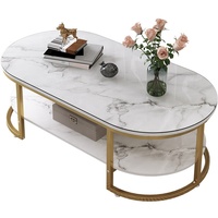 Table basse ovale en MDF italienne bon marché YOUTAI, meubles de salon, tables basses à double niveau avec rangement