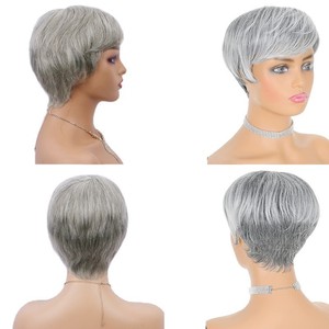 Peluca Corta Ondulada Estilo Pixie con Raíz Negra y Color Gris <span class=keywords><strong>para</strong></span> Mujeres Negras, Peluca de Cabello Humano sin Pegamento ni Encaje - Product Image 4
