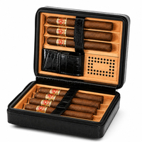 GUEVARA Tube à cigares de voyage en cuir grain crocodile, doublure en cèdre espagnol, humidor portable à fermeture éclair, support de rangement à compartiments, personnalisable