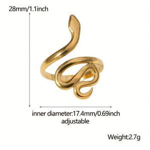 Anillo de moda retro europeo-americano de tendencia, transfronterizo, infantil, con personalidad, abierto, con forma de serpiente, con piedra de concha, chapado en oro. - Product Image 4