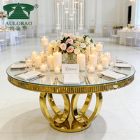 Ensemble de table à manger en acier inoxydable avec plateau en verre rond pour fête de mariage, 6 chaises