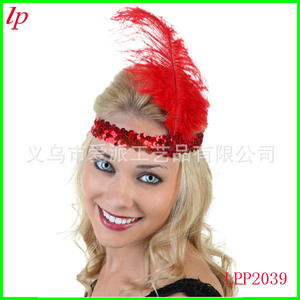 LPP2039 Feather Headband <b>Red</b> <b>Sequin</b> Halloween Party Costume Accessory - Product Image 1