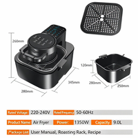 Friteuse à air intelligente moderne de grande capacité 9L, écran tactile, préréglages multifonctions, cuisson saine sans huile, pour la maison