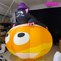 Ballon gonflable géant en forme de citrouille de Halloween avec chat de dessin animé, citrouille gonflable géante avec chapeau de sorcière et chat noir