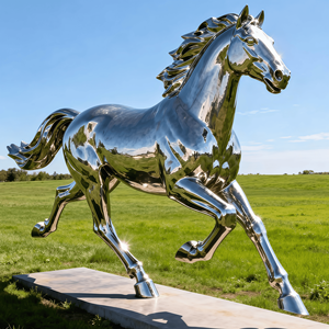 Op maat gemaakte roestvrijstalen galopperende paardenstandbeeld, vliegend paarden dierenstandbeeld buitendecoratie - Product Image 2
