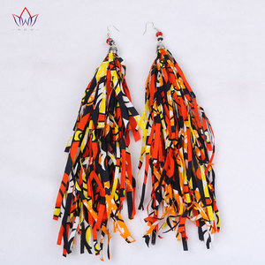 Pendientes de Tela Deshilachada de Estilo Étnico Africano Combinados con Pendientes Largos de Tela de Estilo Bohemio, Joyería Africana Ankara - Product Image 4
