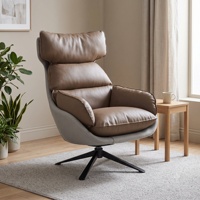 Fauteuil pivotant à 360°, fauteuil lounge design à coussins multicouches, fauteuil de détente en cuir PU et tissu mélangés pour salon et villa