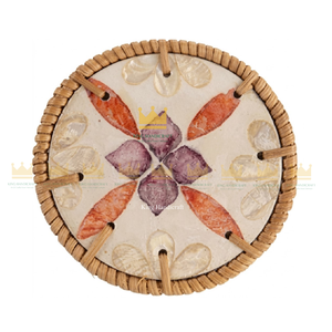 Posavasos de Mosaico de Concha de Nácar Natural, Portavasos de Ratán Hecho a Mano, Posavasos Redondo para Bebidas, Decoración para Mesa de Café - Product Image 1