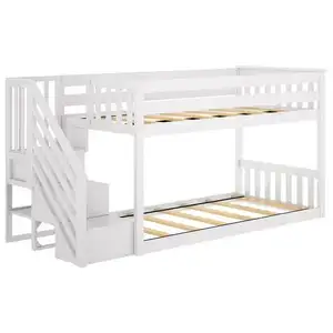 Kids Bunk Bed Twin Over Full Bunk Bed with Trundle Staircase Wooden Bunk Bed Frames With Stairs for Bedroom Furniture