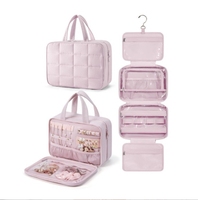 Bolsa de cosméticos de nailon acolchada duradera y ecológica, elegante patrón geométrico para artículos de tocador, bolsa de joyería, bolsa con cierre de cremallera