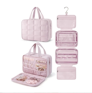 Bolsa de cosméticos de nailon acolchada duradera y ecológica, elegante patrón geométrico para artículos de tocador, bolsa de joyería, bolsa <span class=keywords><strong>con</strong></span> cierre de cremallera - Product Image 1