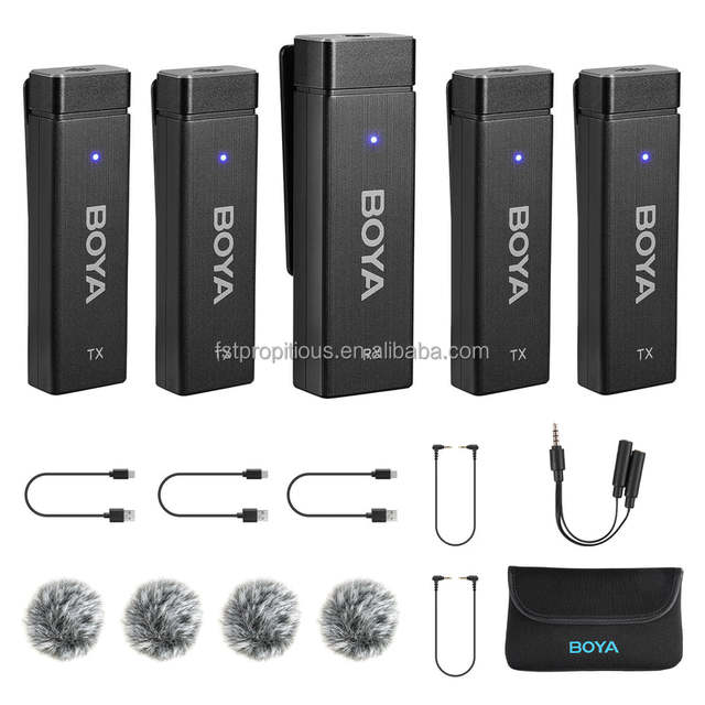 BY-W4 4-Channel Wireless Clip Lavalier Lapel Microphone for iPhone Camera Smartphone Video Recording Podcast YouTube Streamin