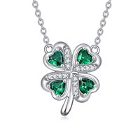 925 Sterling Silver Green Zircon Lucky Clover Pendentif Femmes Bijoux Collier