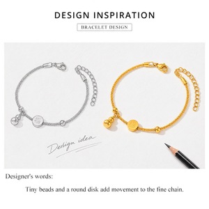 Gold Bead <b>Charm</b> <b>Bracelet</b> Stainless Steel 24K Gold Vacuum Plating 0.3m Thickness 160+50 mm 5.6 g Blueprint SL8687 Women's - Product Image 4