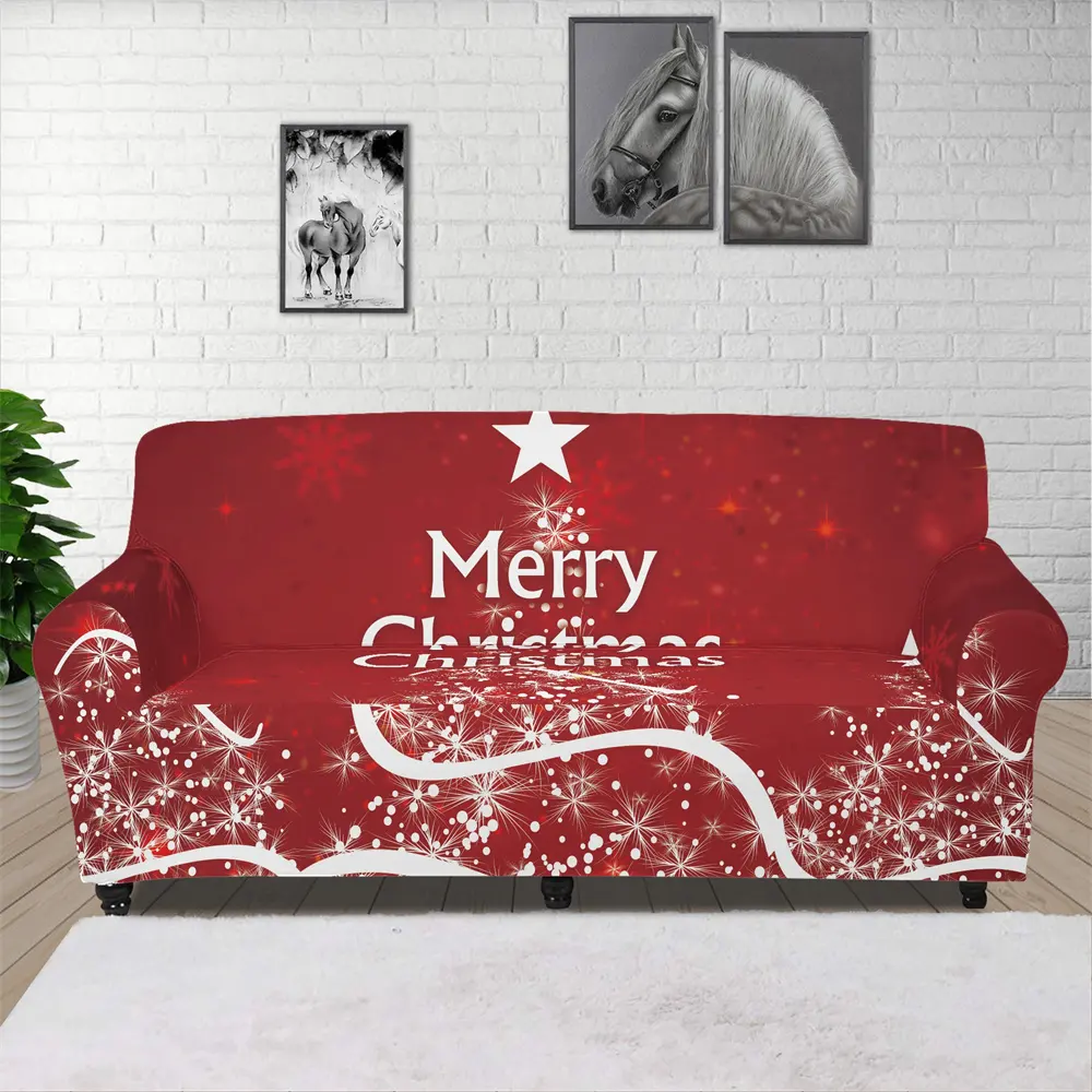 Merry Christmas Black Sofa Cover Slipcover Christmas Gift Print Sofa Cover Elastic Custom Logo Sofa Slipcover Elastic Cover