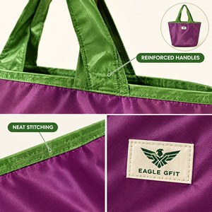 Eagle Gfit Reusable Foldable Tote <b>Bag</b> Medium <b>Large</b> Purple Green Casual Daily Use Polyester Lightweight Shopping <b>Bag</b> - Product Image 4
