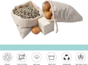 エコブック食料品果物野菜再利用可能な100% オーガニックコットンダブルドローストリングナチュラルファインクロスバッグ - Product Image 5