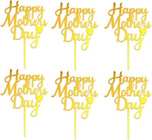 Adornos Acrílicos <span class=keywords><strong>para</strong></span> Pasteles de <span class=keywords><strong>Cumpleaños</strong></span>, Decoración Dorada con la Frase 'Happy Thanks Mom', Adorno Redondo <span class=keywords><strong>para</strong></span> Pastel de Mamá - Product Image 2