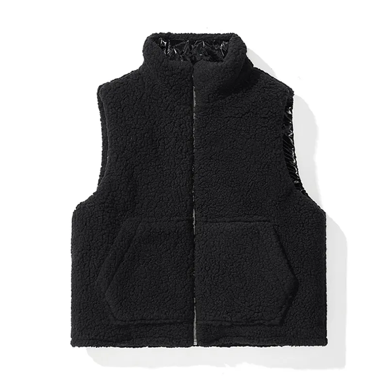 고품질 가을 겨울 폴라 플리스 조끼 폭격기 코트 양면 민소매 스탠드 칼라 자켓