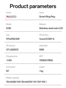 Anillo Inteligente Yesido IO36 con Pantalla Digital LCD en Tiempo Real, Sensor de Doble Canal de Precisión, Resistente al Agua y Gestión de Salud 24 Horas - Product Image 5