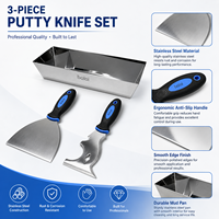 Kit de 3 outils de réparation de cloisons sèches en acier inoxydable avec spatule et raclette, poignée antidérapante, pour travaux de construction