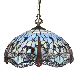 LongHuiJing Mediterranean Tiffany Stained Glass Adjustable Height Pendant <b>Lights</b> Vintage Hanging 16-Inch <b>LED</b>/Halogen 360-Degree - Product Image 2