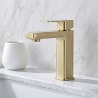 Robinet de lavabo de salle de bain chaud/froid en acier inoxydable 304 doré, avec mitigeur à cartouche céramique, design moderne et minimaliste, à poser sur le comptoir