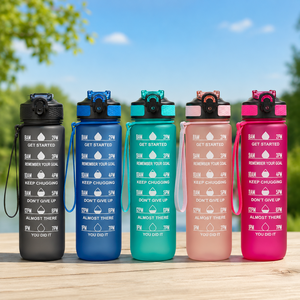Botella Deportiva Reutilizable Ecológica con Acabado Esmerilado, Pajita de Plástico, Tapa Abatible y Marcador de Tiempo - Apta para Lavavajillas, Ideal para Fitness, Camping y Uso al Aire Libre - Product Image 3