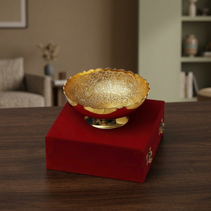 Bol en métal sculpté oriental fait à la main, or et rouge, pour cadeaux de mariage, bols décoratifs - Product Image 2
