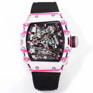 Montre automatique de luxe pour homme, cadeau de Noël, boîtier blanc dégradé rose, mouvement mécanique creux, bracelet en nylon, montre sport - Product Image 1