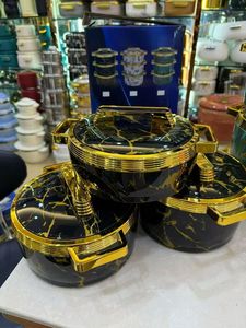 Marmite en marbre avec bordure dorée 1,5L 2L 2,5L, avec revêtement en acier inoxydable, couvercle à verrouillage, doubles poignées, récipient isotherme pour aliments - Product Image 5