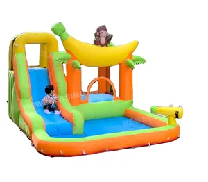 Happy Lion ขายร้อนน้ำสไลด์และ Cannon, inflatable Monkey Bouncer สไลด์ Park สำหรับขาย