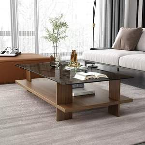 <span class=keywords><strong>Table</strong></span> basse carrée moderne <span class=keywords><strong>en</strong></span> <span class=keywords><strong>verre</strong></span> trempé <span class=keywords><strong>et</strong></span> <span class=keywords><strong>en</strong></span> bois fabriqué à la main pour le salon ou le bureau Ensemble durable pour les petits espaces - Product Image 3
