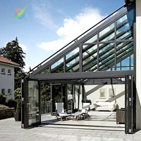Solarium extérieur de haute qualité, utilisable toute l'année, avec panneaux en verre trempé, toit à pignon et toit polygonal, idéal pour la cour arrière.