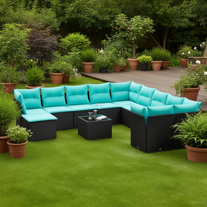 Conjunto de Sofás de Patio de Ratán Sintético Negro con Cojines, Muebles de Jardín, Asientos para Exteriores, Diseño Contemporáneo para Más de 10 Personas - Product Image 2