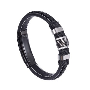 Men's Handmade Woven Leather <b>Bracelet</b> <b>Set</b> Black Braided Bangle Gift Jewelry YM-0042 - Product Image 4