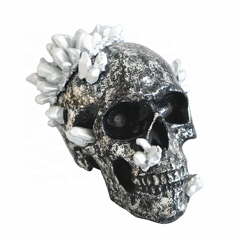 할로윈 해골 동상 홈 장식 블랙 수지 입상 꽃 해골 고딕 장식