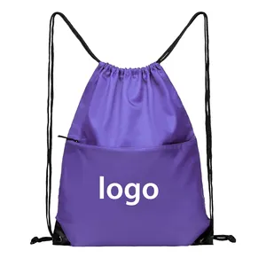 Eco Sports Gym Waterproof Backpack Recycled Women Men Zipper Polyester Large Drawstring Purple Bag