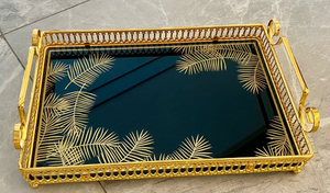 Vente en gros d'usine Décoration d'intérieur Mariage Luxe <span class=keywords><strong>Plateau</strong></span> en métal et <span class=keywords><strong>verre</strong></span> Tasses et plateaux de service pour aliments et boissons en vente - Product Image 4