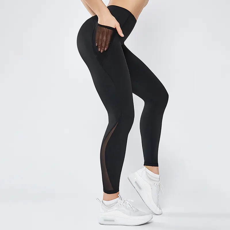 Leggings kpop taille haute pour femmes, pantalon de gymnastique solide avec poche, vêtement de Yoga, en Nylon Spandex de grande taille