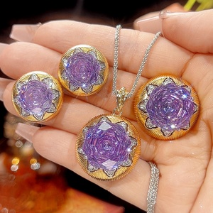 ชุดเครื่องประดับแฟชั่นรูปดาวชุบทองประดับเพทายสีม่วงขนาด 16-12 มม. สำหรับงานแต่งงานและงานปาร์ตี้ - Product Image 2