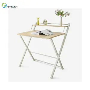YQFOREVER Simple Folding Computer Desk Steel Wood Computer Table Writing Foldable Desk