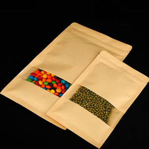 Petits sacs de rangement plats en papier kraft brun à trois soudures latérales, refermables à chaud avec fermeture éclair et fenêtre transparente, pour snacks, bonbons, aliments et thé - Product Image 2