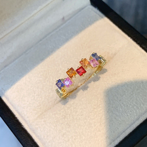อาซูโอ แหวนทองคำแท้ 18K ลายสายรุ้ง ประดับด้วยแซฟไฟร์ธรรมชาติทรงปรินเซสคัท แหวนคลาสสิกสำหรับใส่ทุกวัน ของขวัญสำหรับผู้หญิงและสุภาพสตรี - Product Image 5