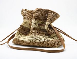 Sac de plage rayé en paille, bandoulière unique, crocheté à la main, pour femmes, style décontracté, par les fabricants de sacs de plage - Product Image 2
