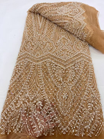 NI.AI africain blanc perlé filet dentelle mariée brodé séquence maille dentelle tissu avec perles haute qualité robe de mariée matériel