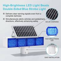 Feux de signalisation à LED solaires à double face, clignotants, bleus, à montage sur poteau, pour la sécurité routière, lampe d'avertissement de circulation